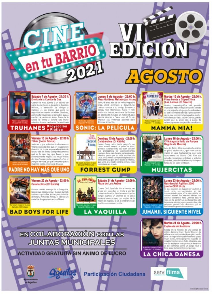 La VI edición de “Cine en tu barrio” continúa durante este mes de agosto