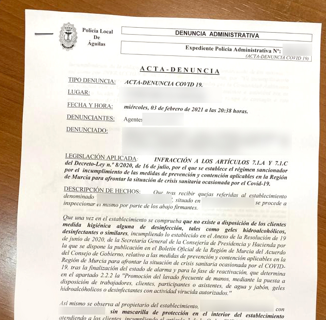 Policía Local denuncia a un establecimiento Multiservicios por saltarse las normas higiénico sanitarias contra el COVID 19