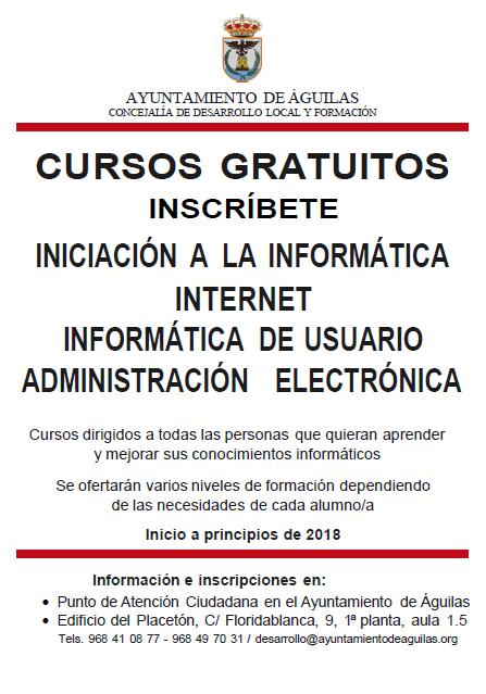Abierto el plazo de inscripción en los cursos gratuitos de informática ofertados por la Concejalía de Desarrollo Local y Formación