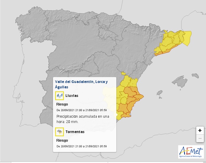 Aemet activa el aviso amarillo por lluvias en Águilas