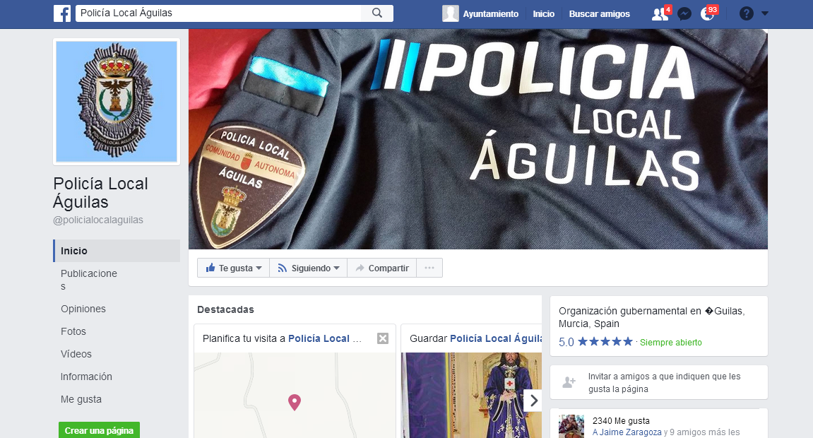 El perfil oficial de Facebook de la Policía Local de Águilas, cada día más cerca de los ciudadanos