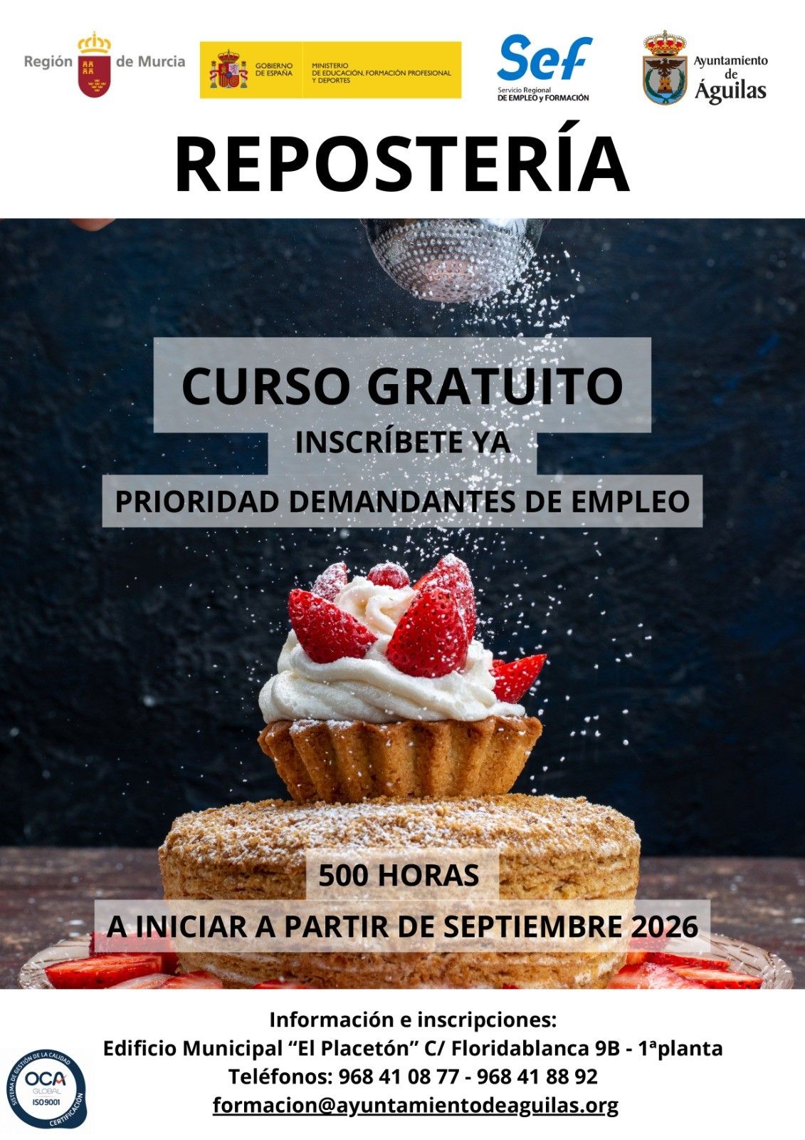 Águilas impulsa el empleo con certificados profesionales gratuitos en hostelería y atención sociosanitaria para personas desempleadas