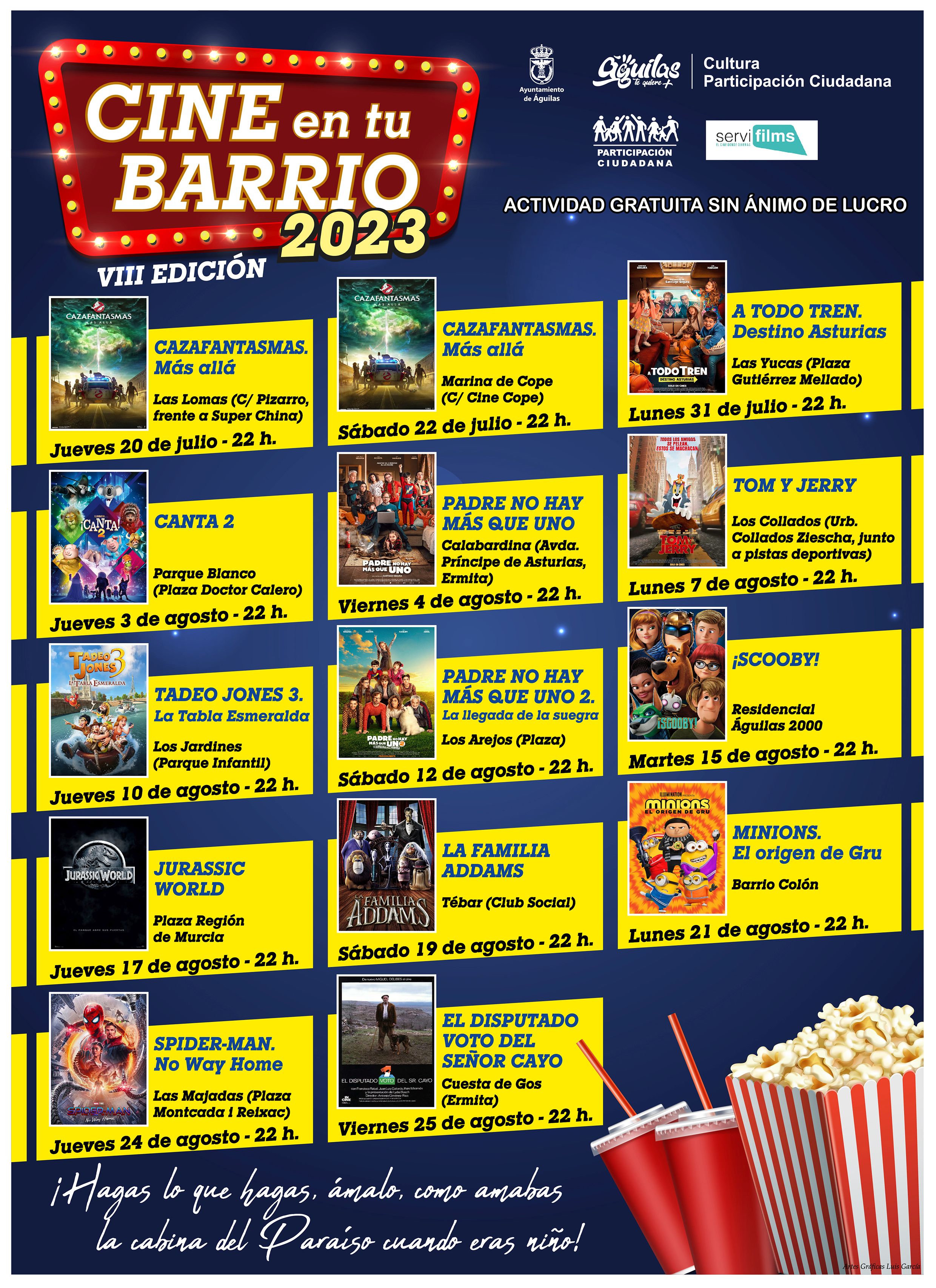 La Concejalía de Participación Ciudadana amplía la programación de Cine en tu barrio