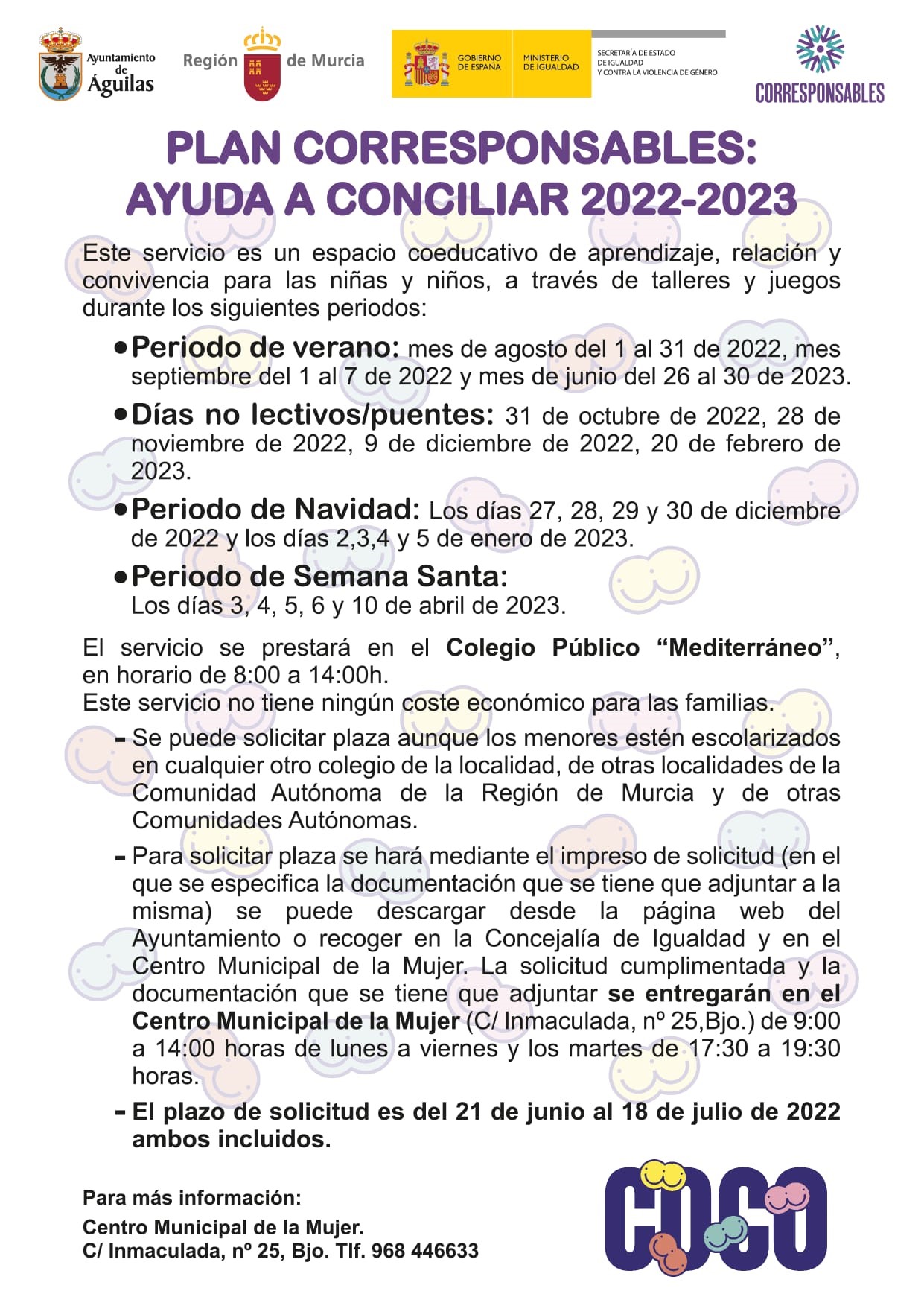 La Concejalía de Igualdad amplía el plazo de inscripción para el Plan Corresponsables