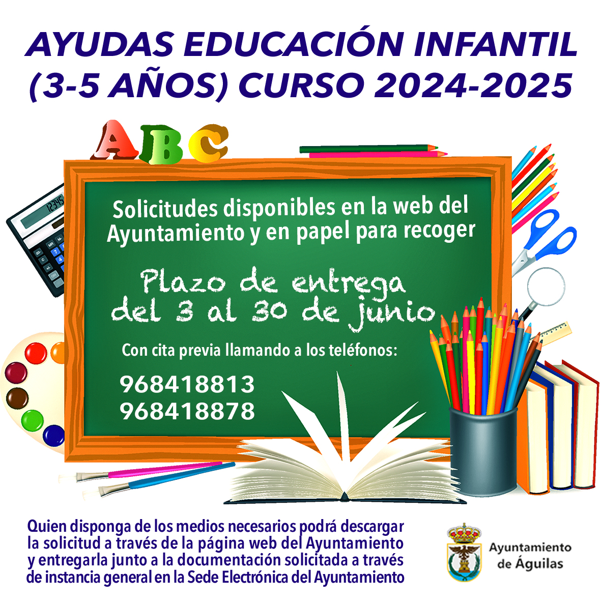 PLAZO DE PRESENTACIÓN DE SOLICITUDES DE AYUDAS 2º CICLO EDUCACIÓN INFANTIL (3-5 AÑOS) CURSO 2024-2025