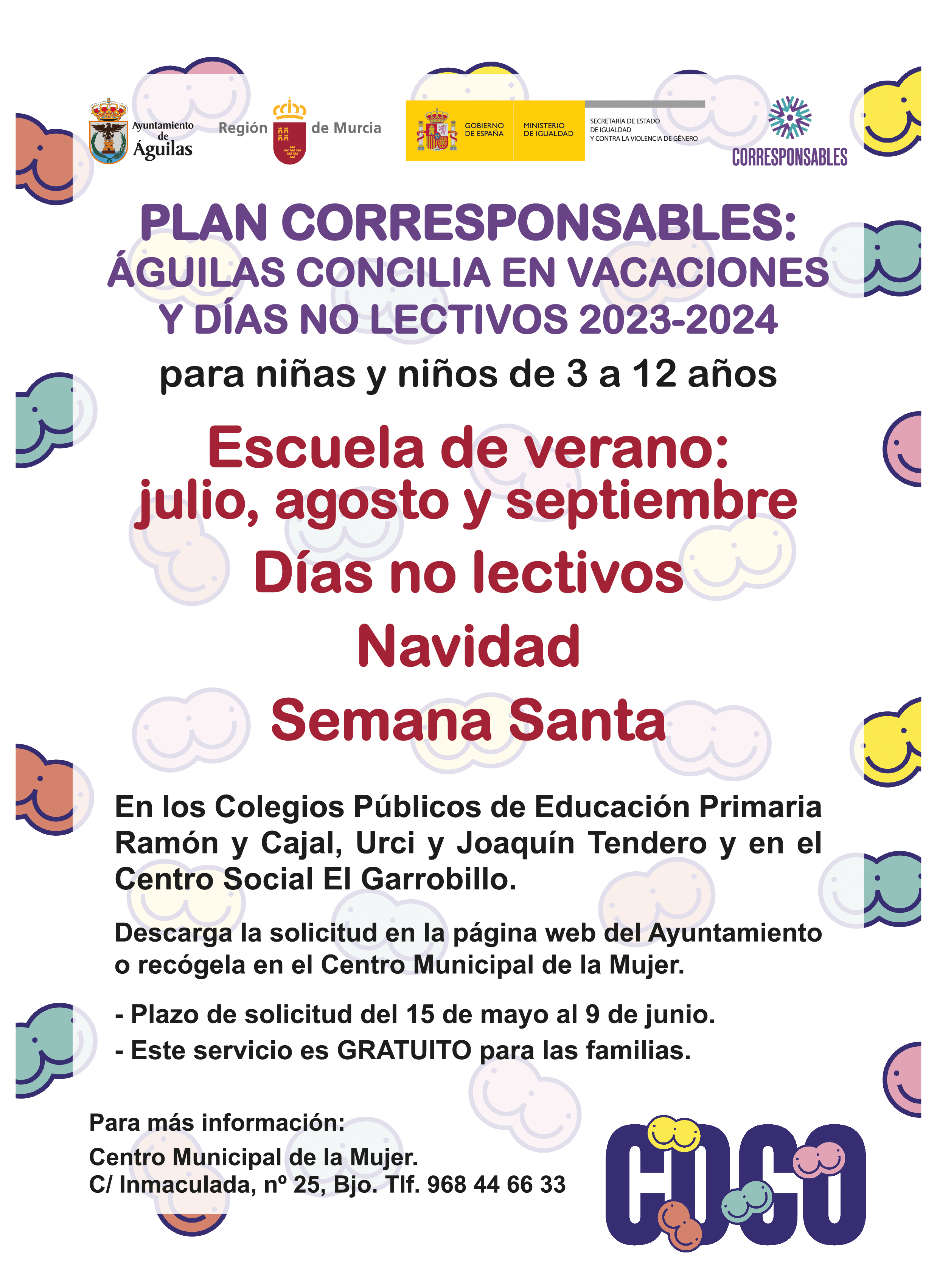 El próximo 15 de mayo se abre el plazo de solicitudes para el Programa Corresponsables “Águilas concilia en vacaciones y días no lectivos 2023-2024”