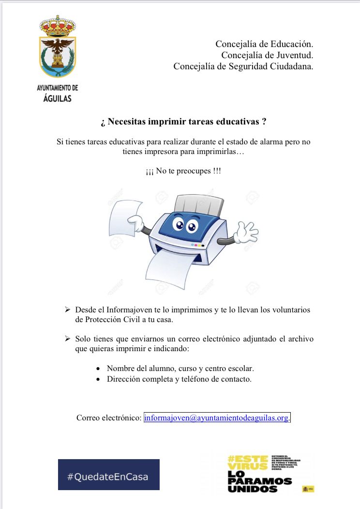 El Ayuntamiento pone en marcha un servicio de impresión y reparto de tareas educativas para estudiantes sin recursos