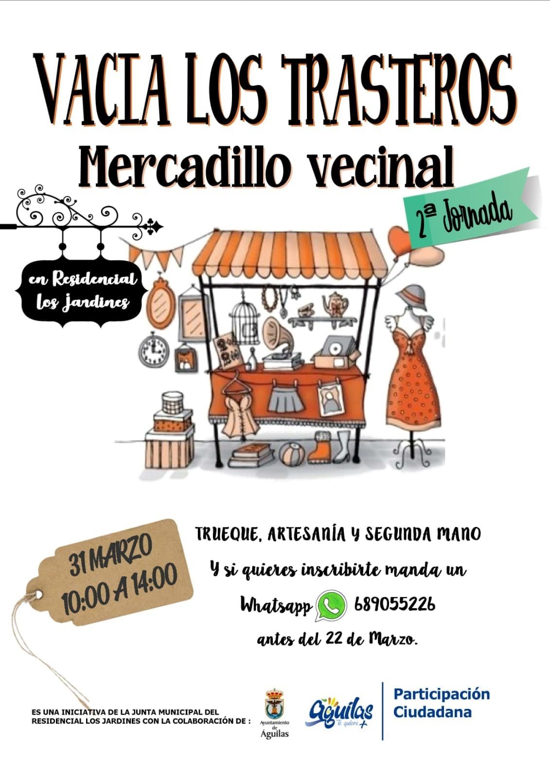 La Junta Municipal de Los Jardines celebra el domingo la segunda edición del mercadillo vecinal Vacía los trasteros