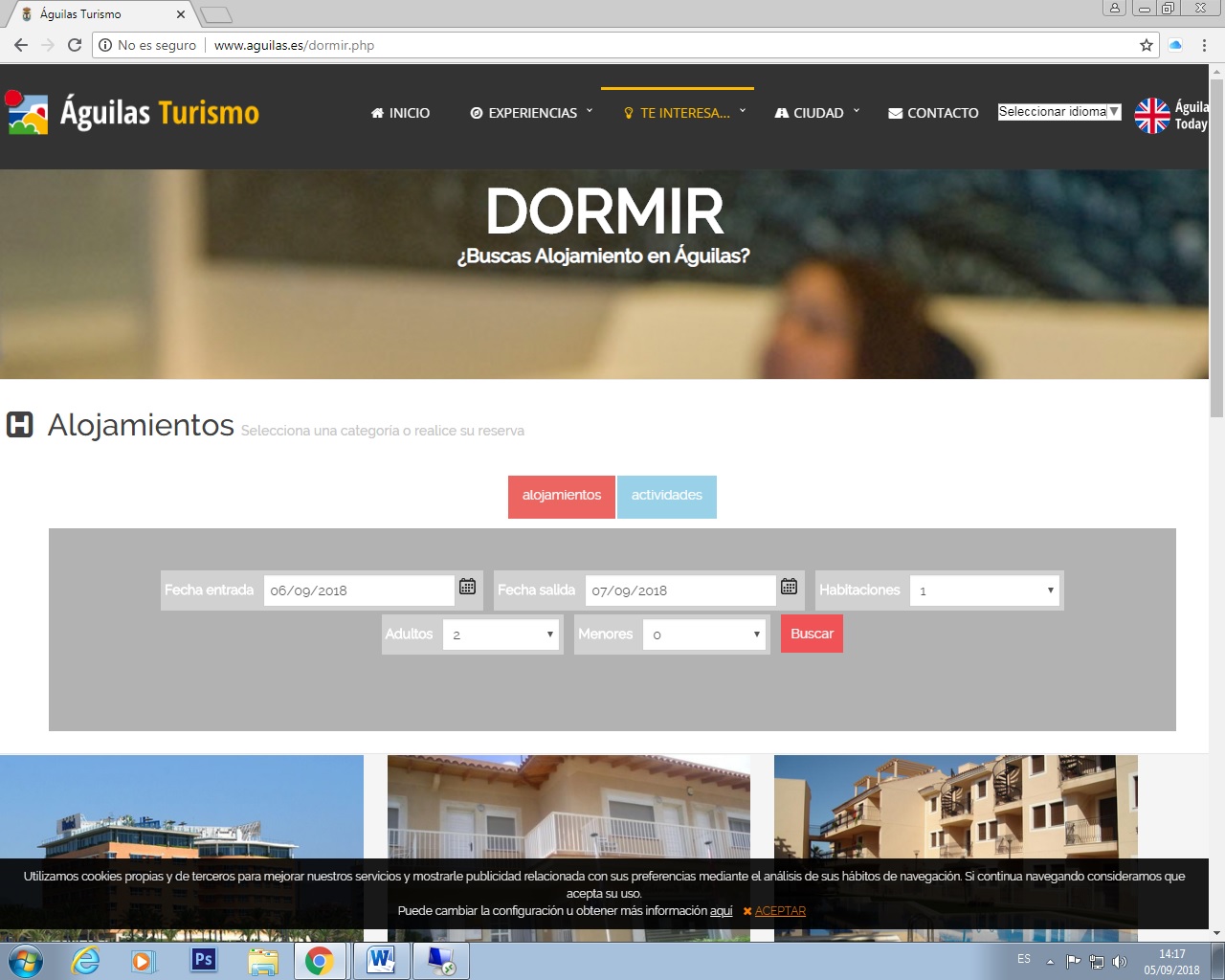 Águilas incluye en la web de Turismo un motor de reservas en alojamientos de la localidad
