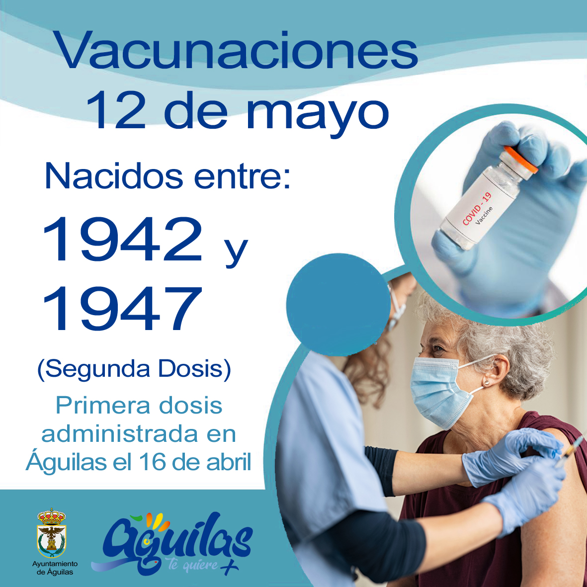 Mañana miércoles recibirán la segunda dosis de Pfizer los nacidos entre 1942 y 1947 en el Pabellón Diego Calvo Valera