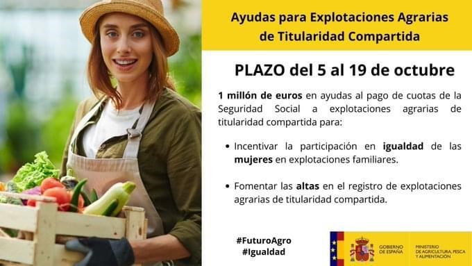 El plazo de presentación de solicitudes para las subvenciones a explotaciones agrarias de titularidad compartida continúa abierto