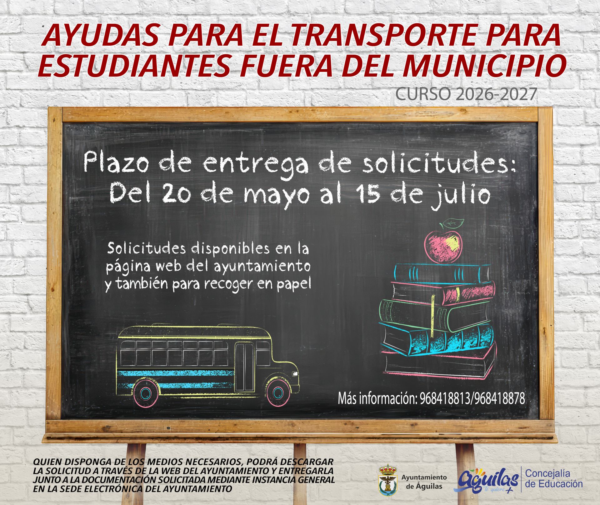 Hoy se abre el plazo de solicitud para las ayudas complementarias para el transporte de estudiantes fuera del municipio de Águilas