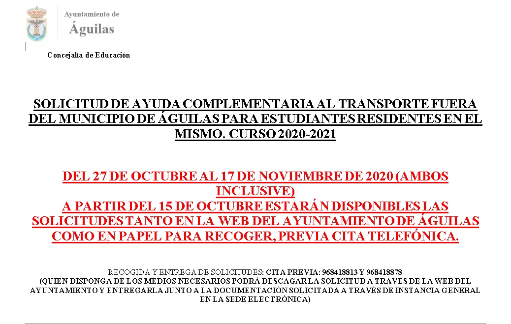 A partir del 15 de octubre estará disponible el certificado para solicitar ayudas complementarios para el transporte de estudiantes