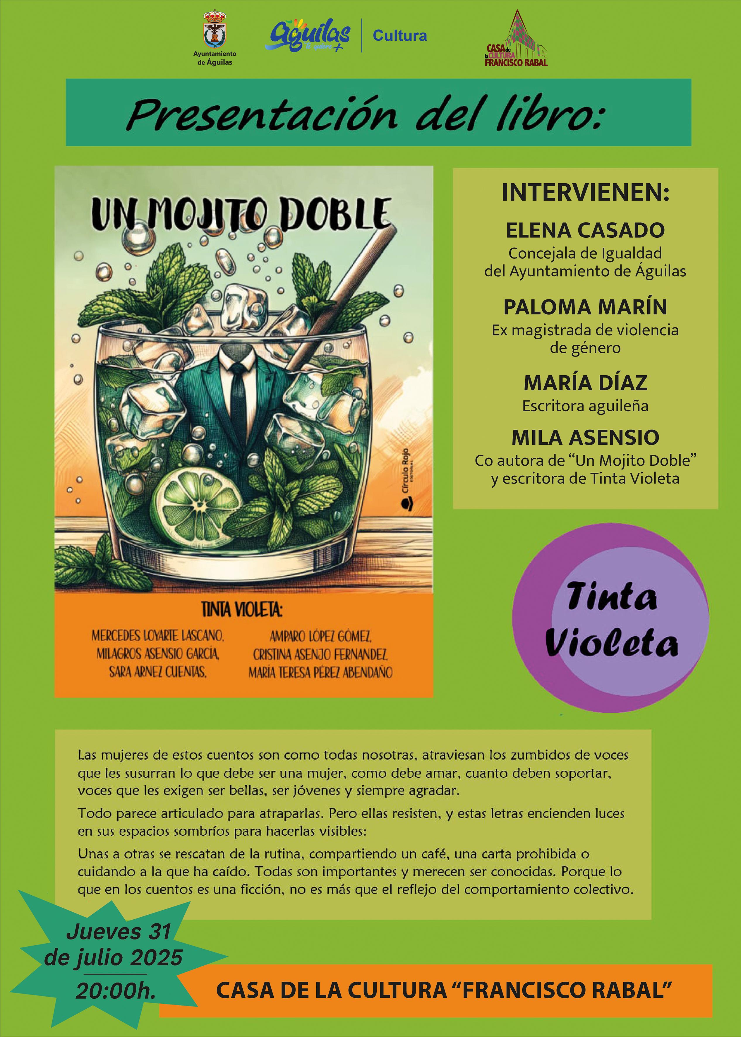 La Casa de la Cultura acoge mañana la presentación de “Un mojito doble” 