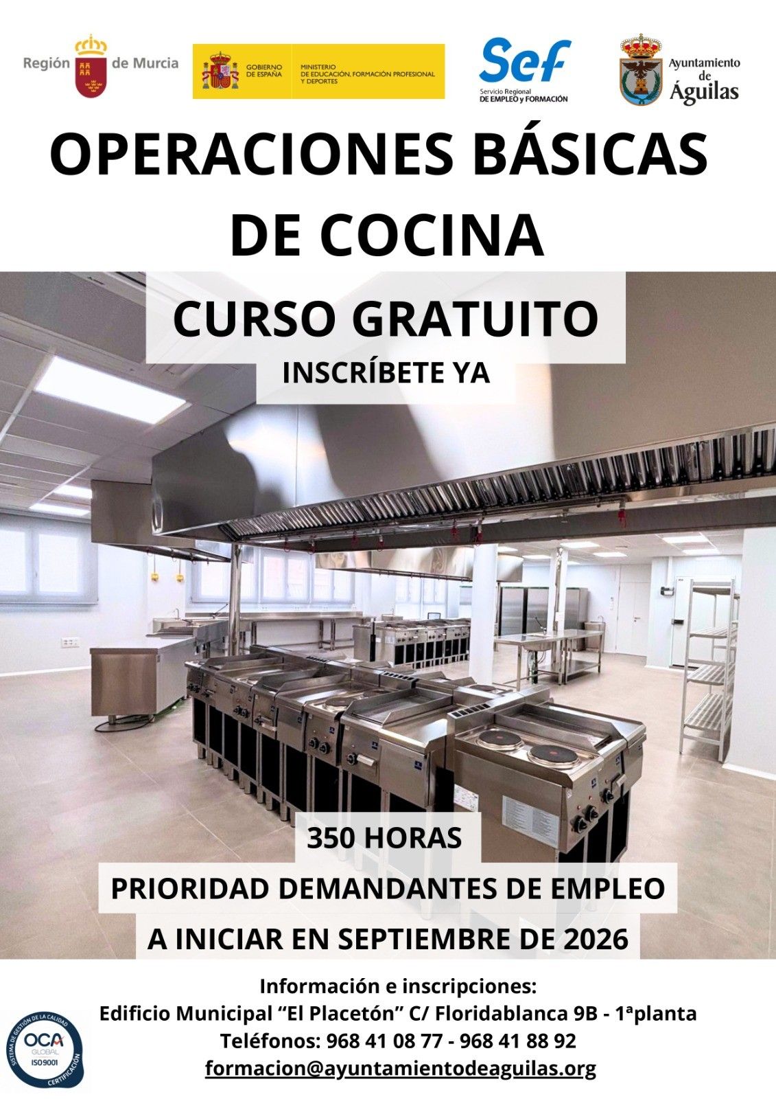 Águilas impulsa el empleo con certificados profesionales gratuitos en hostelería y atención sociosanitaria para personas desempleadas